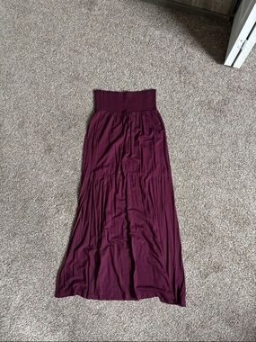 H&M Burgundy Smocked-Waist Maxi Skirt